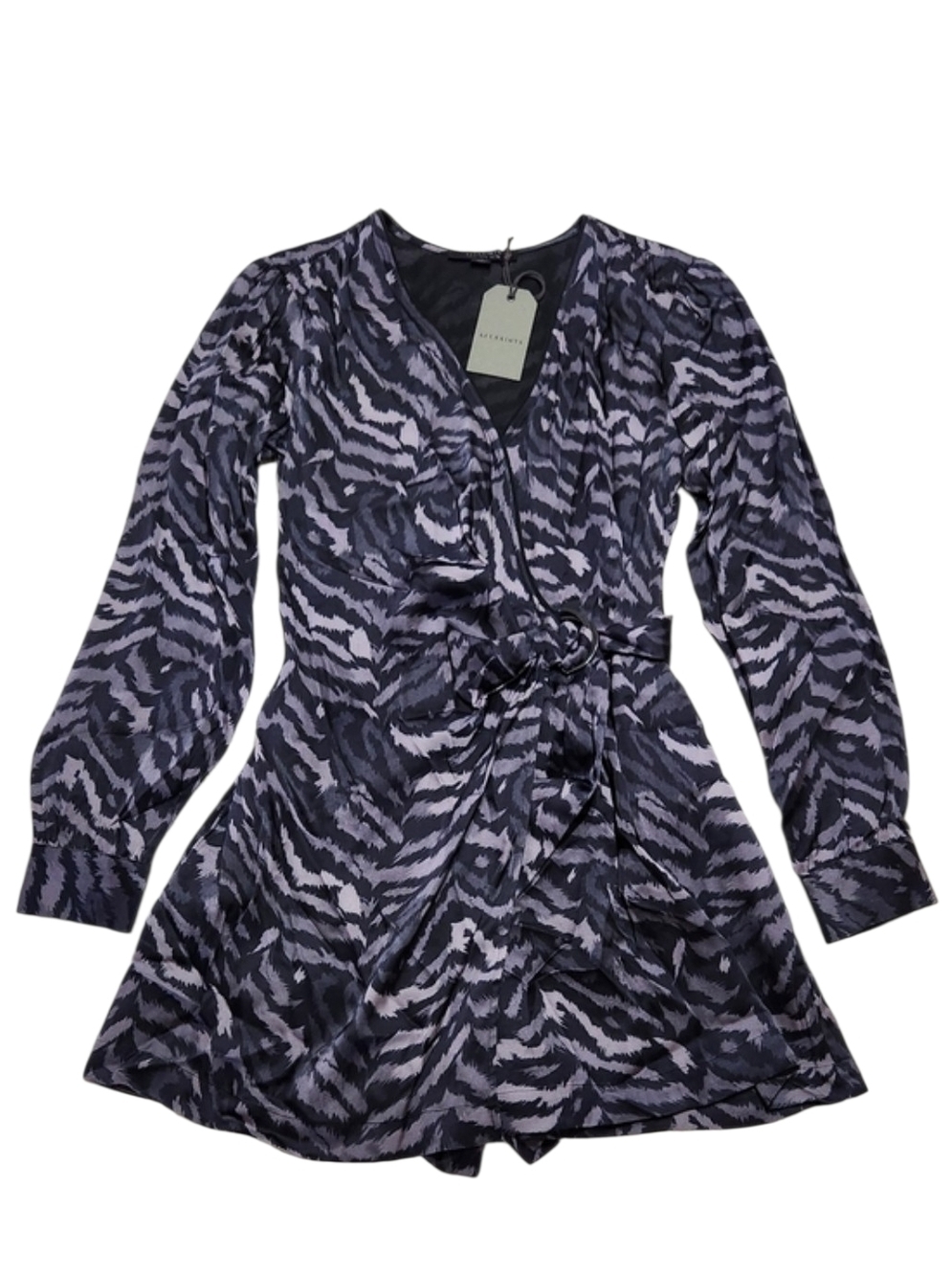 NWT ALLSAINTS Irina Remix Romper UK 10 / US 6 Gray Animal Print Wrap Front
